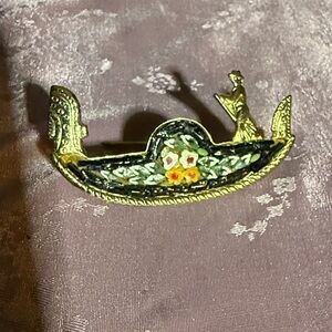 Gold and Black micro, mosaic Gondola Brooch from Italy
